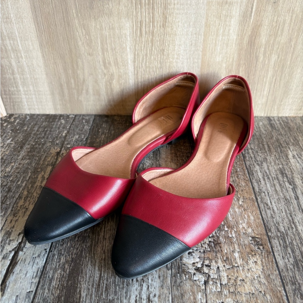 J. Jill Leather Pointed-Toe D’Orsay Flats Black & Garnet Red Size 9